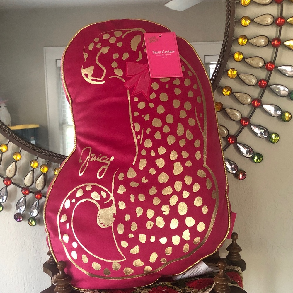 NWT Juicy Couture Hot Pink & Gold Leopard Heart Accent Pillow